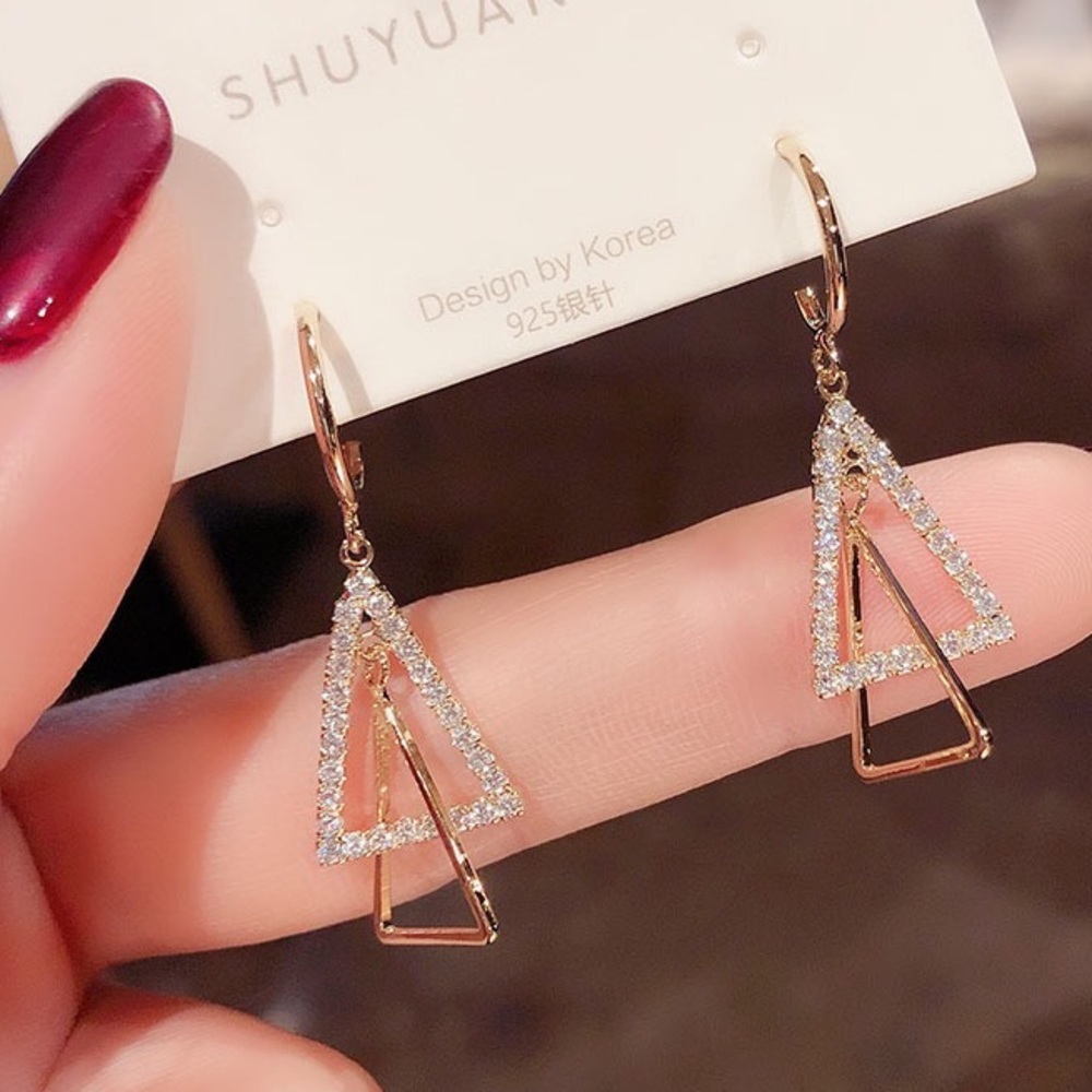 14K Gold Plating Triangles Earrings